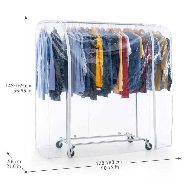 Tatkraft Drogo & Big Penderie Tissu, Penderie sur Roulette, Armoire Tissu, Portant Vêtement Solide, 100kg Capacité, avec Housse Waterproof Transparent