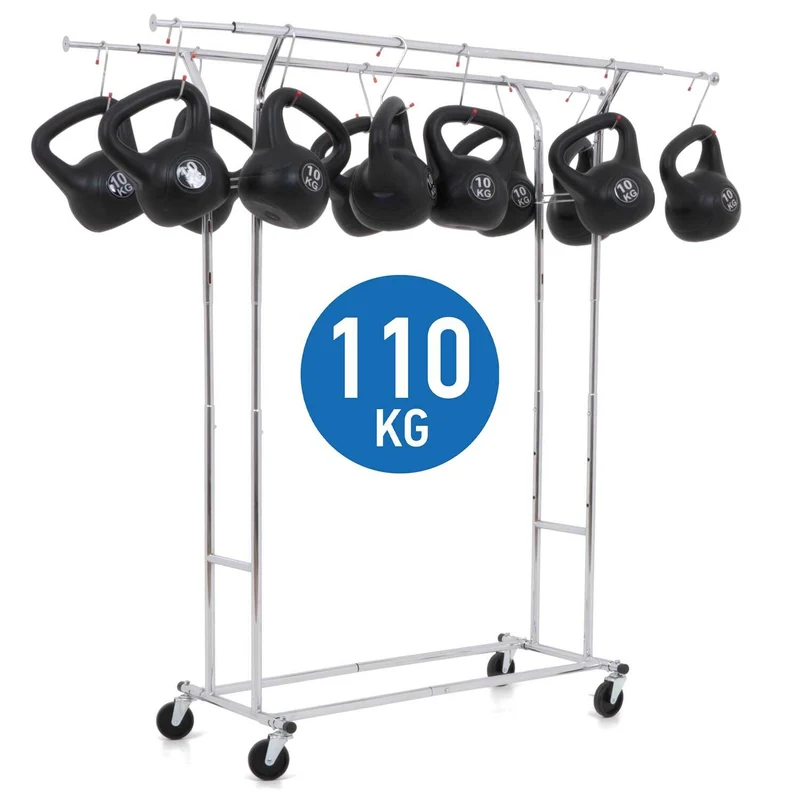 Tatkraft Denver - Portant Vêtement Solide, Double, avec roulettes, Capacité de Charge 110kg, 1 min Montage, Longueur réglable, Pliable, Chromé