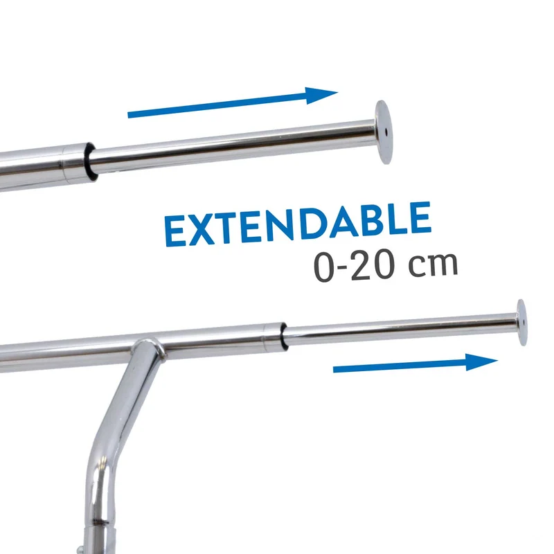 Tatkraft Denver - Portant Vêtement Solide, Double, avec roulettes, Capacité de Charge 110kg, 1 min Montage, Longueur réglable, Pliable, Chromé
