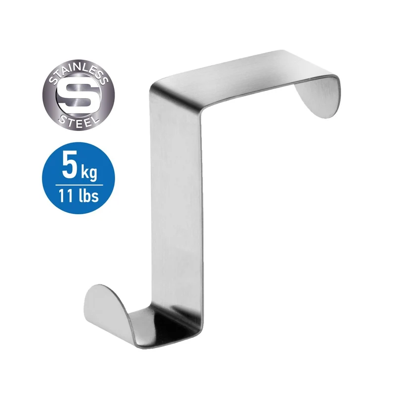Tatkraft Seger 10 Crochets de Porte en Acier Inoxydable, Réversibles pour Porte Standart et Placard Armoire, Jusqu’à 5 kg