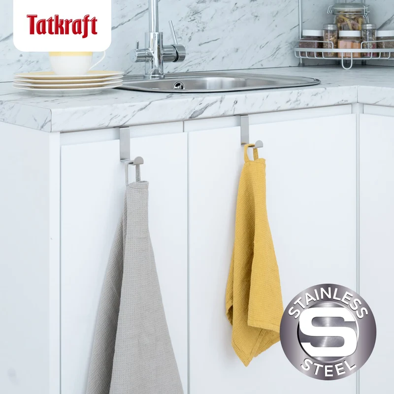 Tatkraft Seger 10 Crochets de Porte en Acier Inoxydable, Réversibles pour Porte Standart et Placard Armoire, Jusqu’à 5 kg