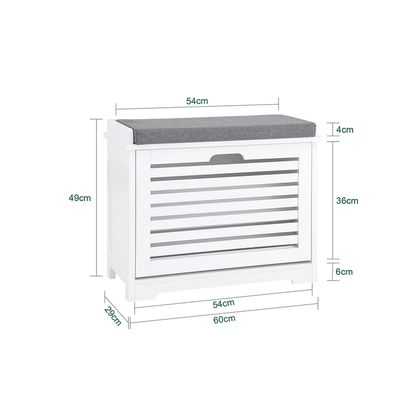 SoBuy FSR184-K-W Banc Chaussures, Rangement pour Chaussures, Armoire à Chaussures, Meuble d'entrée, Coffre avec 1 Abattant et 1 Coussin