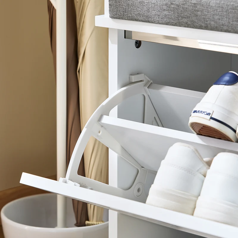 SoBuy FSR184-K-W Banc Chaussures, Rangement pour Chaussures, Armoire à Chaussures, Meuble d'entrée, Coffre avec 1 Abattant et 1 Coussin