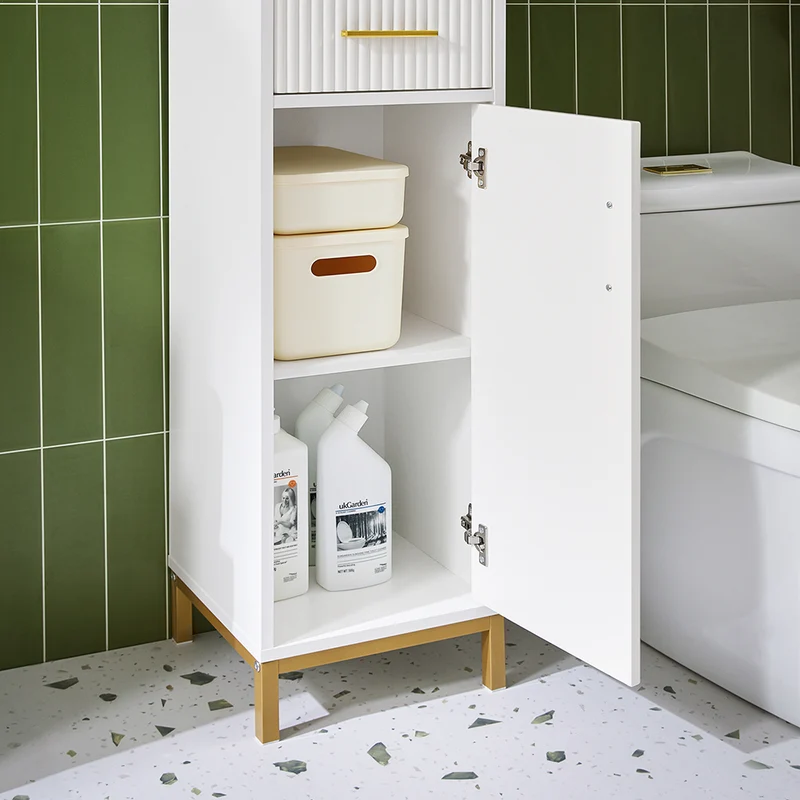 SoBuy BZR181-W Colonne Salle de Bain avec Tiroir et Poignées Métal, pour Salle de Bain et WC, Rangement Optimisé, Design Fonctionnel – L30×P30×H170 cm, Blanc