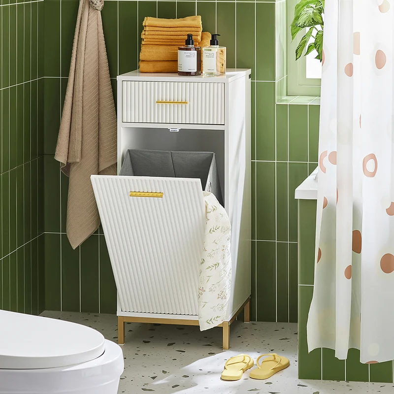 SoBuy BZR180-W Meuble Salle de Bain avec Panier à Linge, 1 Tiroir et 1 Panier Amovible, pour Salle de Bain et WC, Rangement Optimisé – L40×P40×H95 cm, Blanc