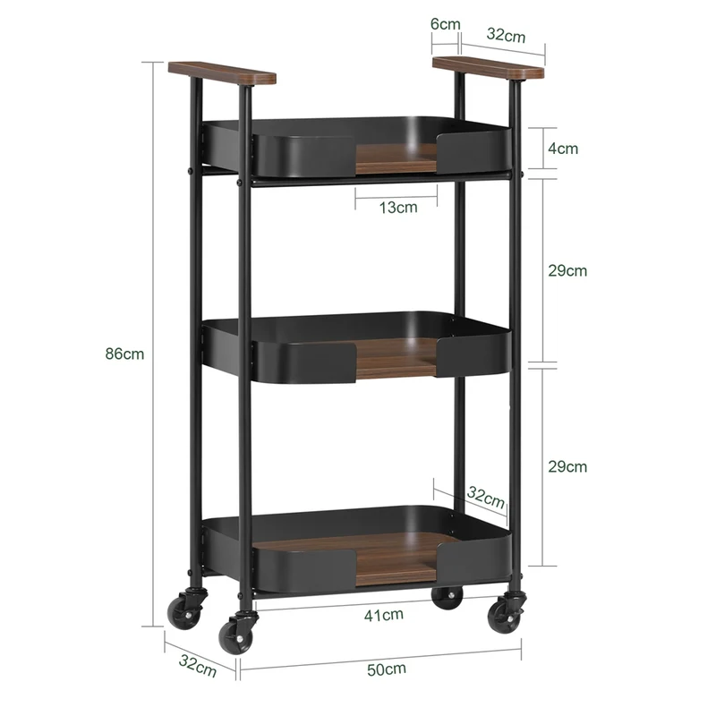 SoBuy SVW23-SCH Chariot de Service à roulettes, Desserte de Cuisine Roulante, Étagère de Cuisine à 3 Niveaux avec Poignées