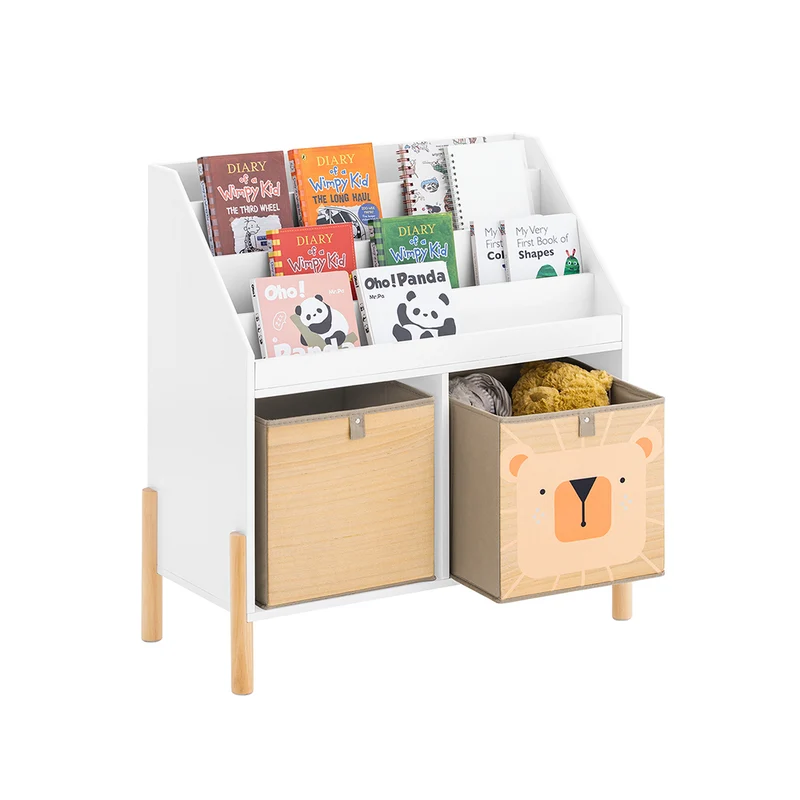 SoBuy KMB115-W Bibliothèque Enfant avec 4 Étagères et 2 Boîtes de Rangement