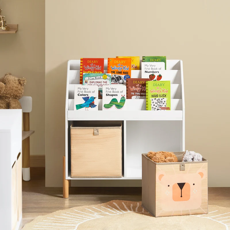 SoBuy KMB115-W Bibliothèque Enfant avec 4 Étagères et 2 Boîtes de Rangement