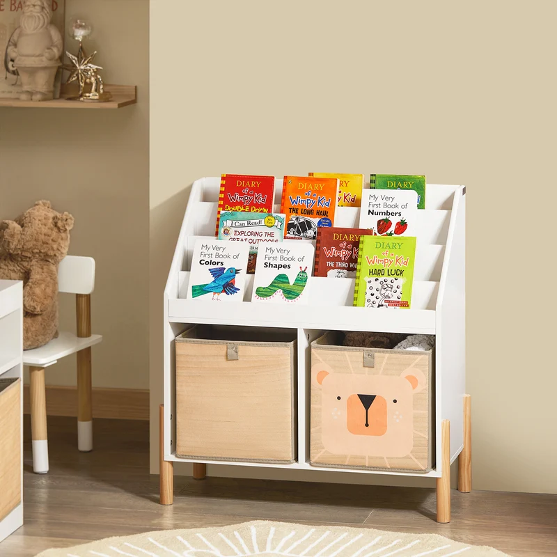 SoBuy KMB115-W Bibliothèque Enfant avec 4 Étagères et 2 Boîtes de Rangement