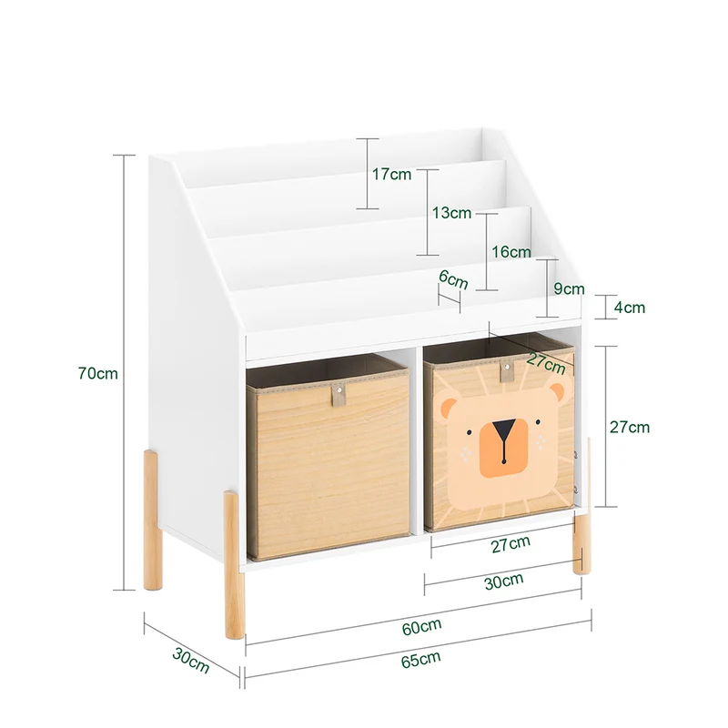 SoBuy KMB115-W Bibliothèque Enfant avec 4 Étagères et 2 Boîtes de Rangement
