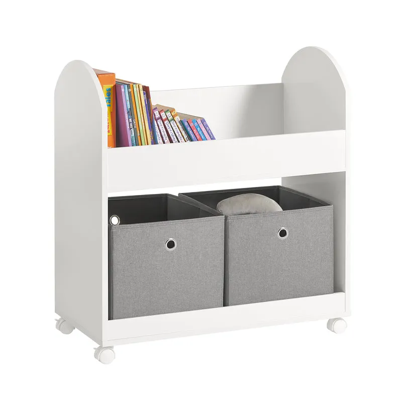 SoBuy KMB53-W Étagère de Rangement Roulantes, Bibliothèque pour Enfants, Étagère à Livres, Armoire à Jouets avec 1 Étagère, 2 Paniers et 4 roulettes