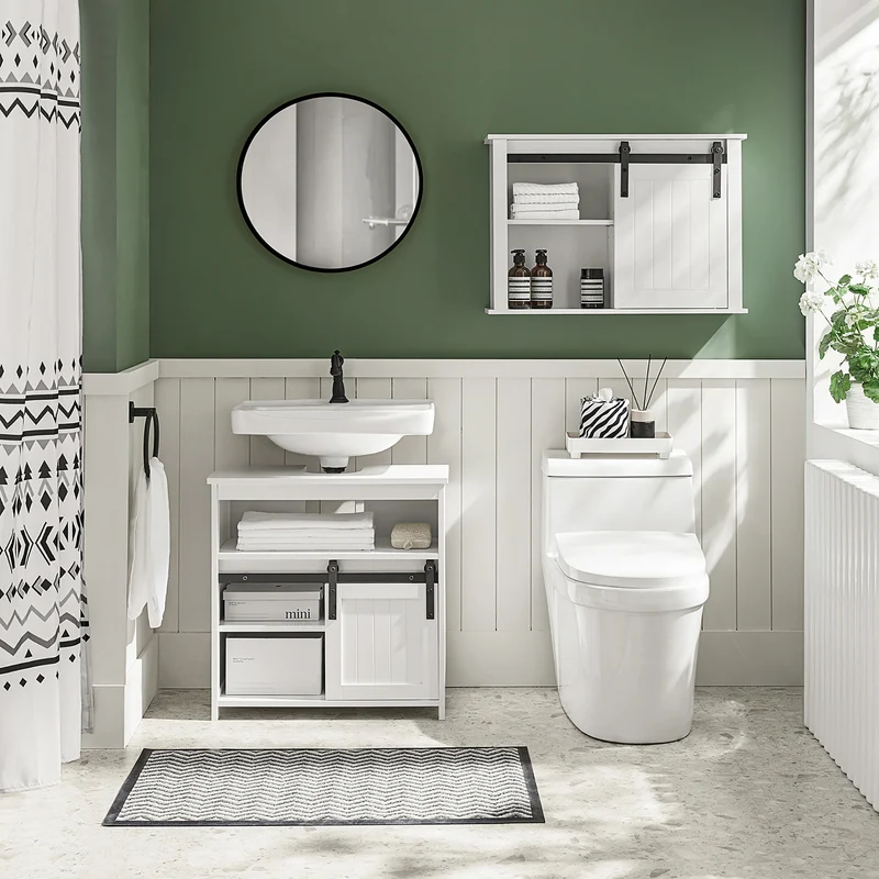 SoBuy BZR71-W Armoire Murale Salle de Bain, Placard Toilette Suspendu, Placard de Rangement, Meuble Haut Toilettes