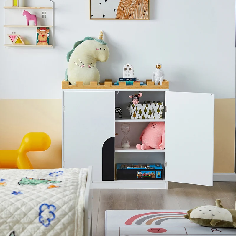 SoBuy KMB44-W Commode pour Enfants Étagère pour Chambre d'enfant avec Tableau Noir Bibliothèque Étagère à Jouets