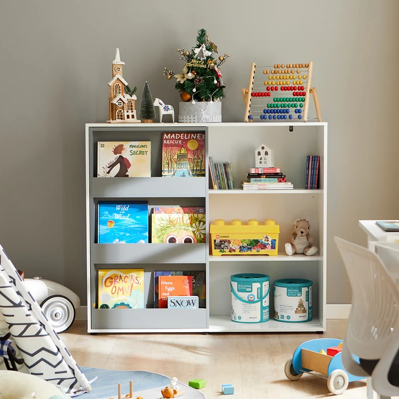 SoBuy KMB33-W Étagère pour Enfants Commode pour Chambre d'enfant avec Porte Coulissante Étagère à Jouets Bibliothèque Organisateur de Jouets Armoire Buffet, 119x39x116cm