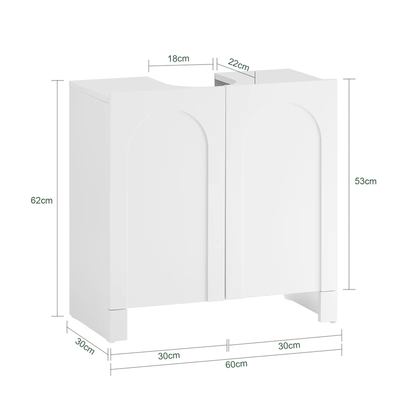 SoBuy BZR164-W Meuble sous-Lavabo, Meuble sous-Vasque à 2 étages réglable et 2 Portes de Salle de Bain