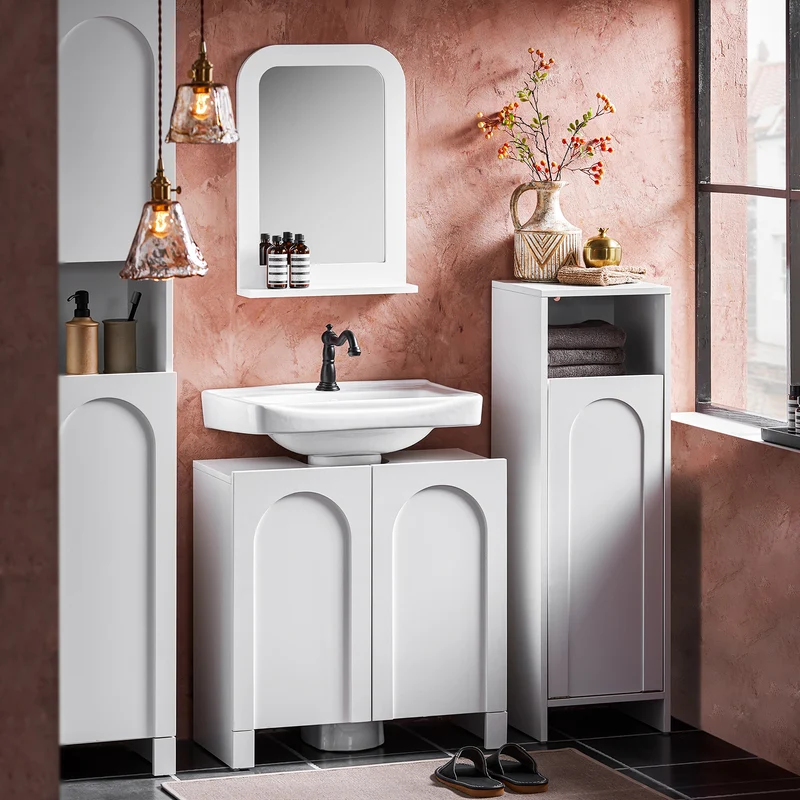 SoBuy BZR164-W Meuble sous-Lavabo, Meuble sous-Vasque à 2 étages réglable et 2 Portes de Salle de Bain