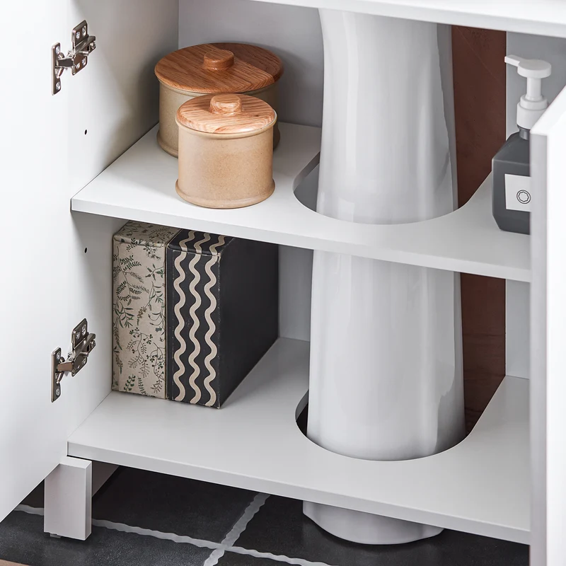 SoBuy BZR164-W Meuble sous-Lavabo, Meuble sous-Vasque à 2 étages réglable et 2 Portes de Salle de Bain