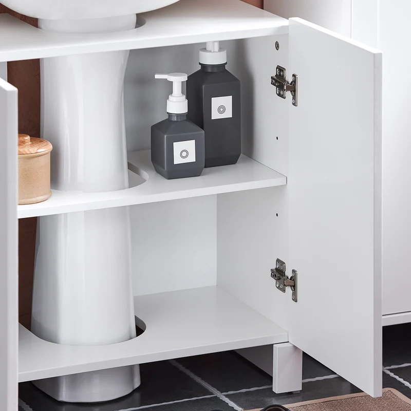 SoBuy BZR164-W Meuble sous-Lavabo, Meuble sous-Vasque à 2 étages réglable et 2 Portes de Salle de Bain