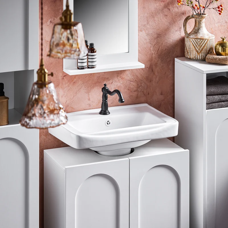 SoBuy BZR164-W Meuble sous-Lavabo, Meuble sous-Vasque à 2 étages réglable et 2 Portes de Salle de Bain