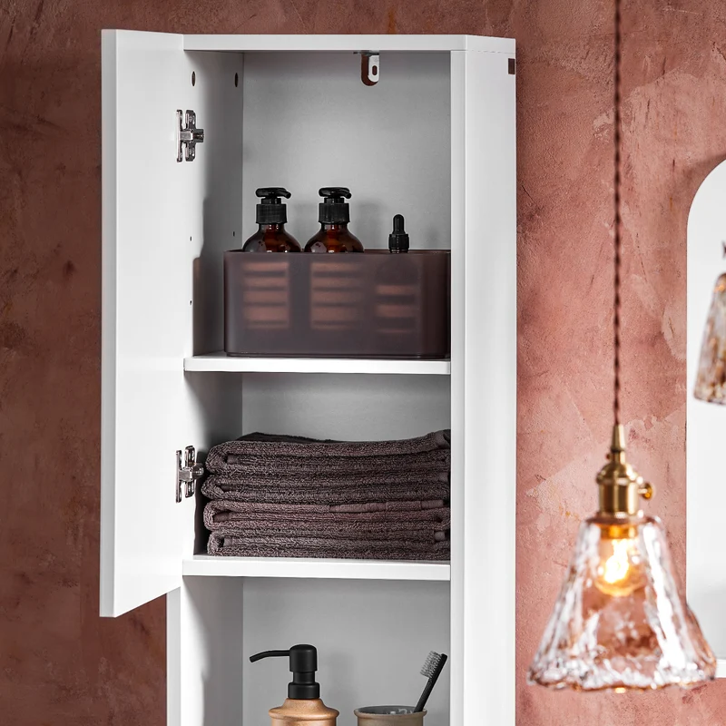 SoBuy BZR163-W Meuble Colonne, Armoire Haute de Salle de Bain Étroit avec 2 Portes Étagères Réglables