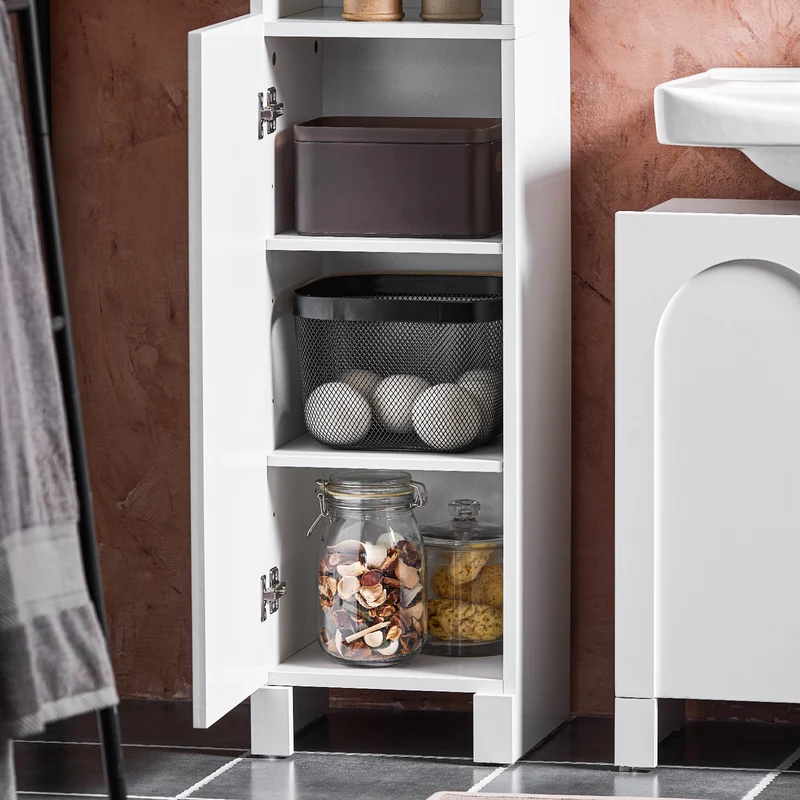 SoBuy BZR163-W Meuble Colonne, Armoire Haute de Salle de Bain Étroit avec 2 Portes Étagères Réglables