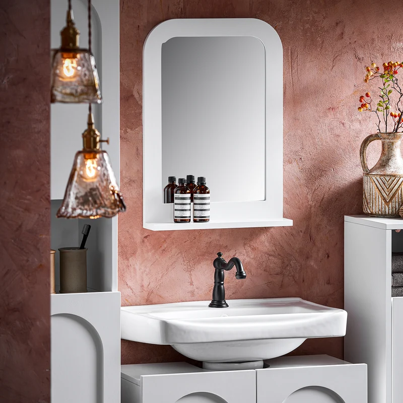 SoBuy BZR162-W Miroir Mural, Miroir de Salle de Bain avec Étagère Plateau, Suspendu , Chambre, Salon