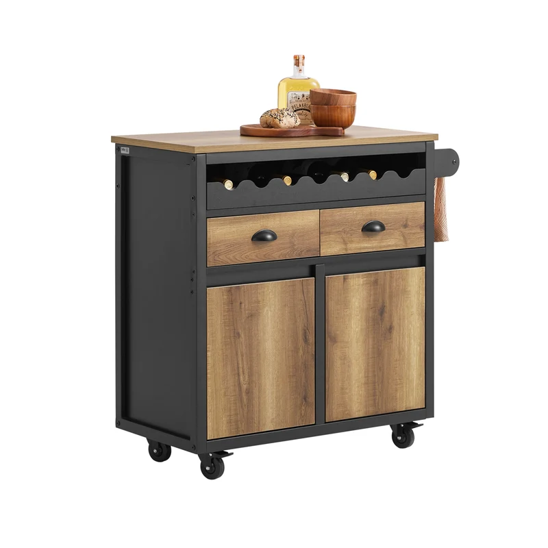 SoBuy FKW122-SCH Desserte de Cuisine à roulettes Chariot de Cuisine, 1 Porte-Bouteilles, 2 Tiroirs et 2 Portes