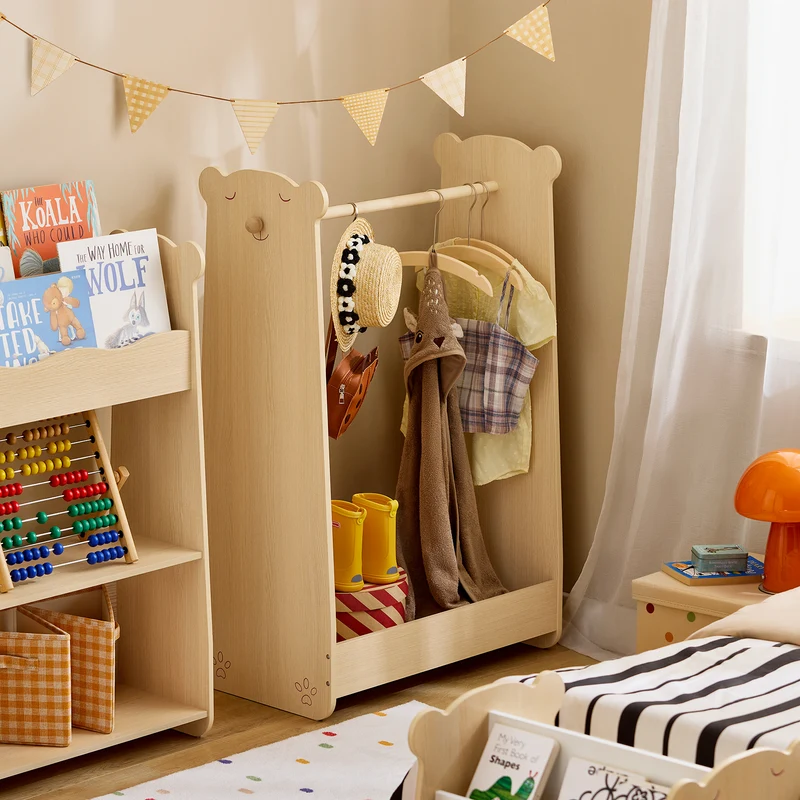 SoBuy KMB102-N Portant à vêtements Enfant, Penderie pour Enfants, Garde-Robe Enfants, Portant Vêtements Chambre Enfant en Forme d'ours