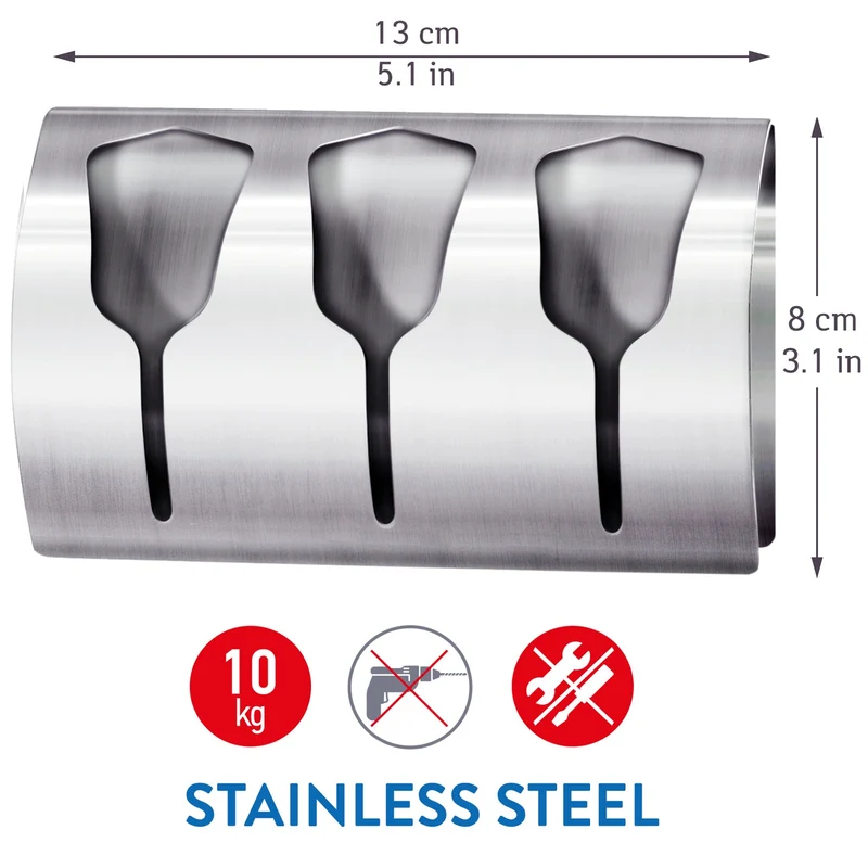 Tatkraft Bell – Porte-serviettes adhésif à 3 crochets en acier inoxydable brossé, jusqu’à 10 kg
