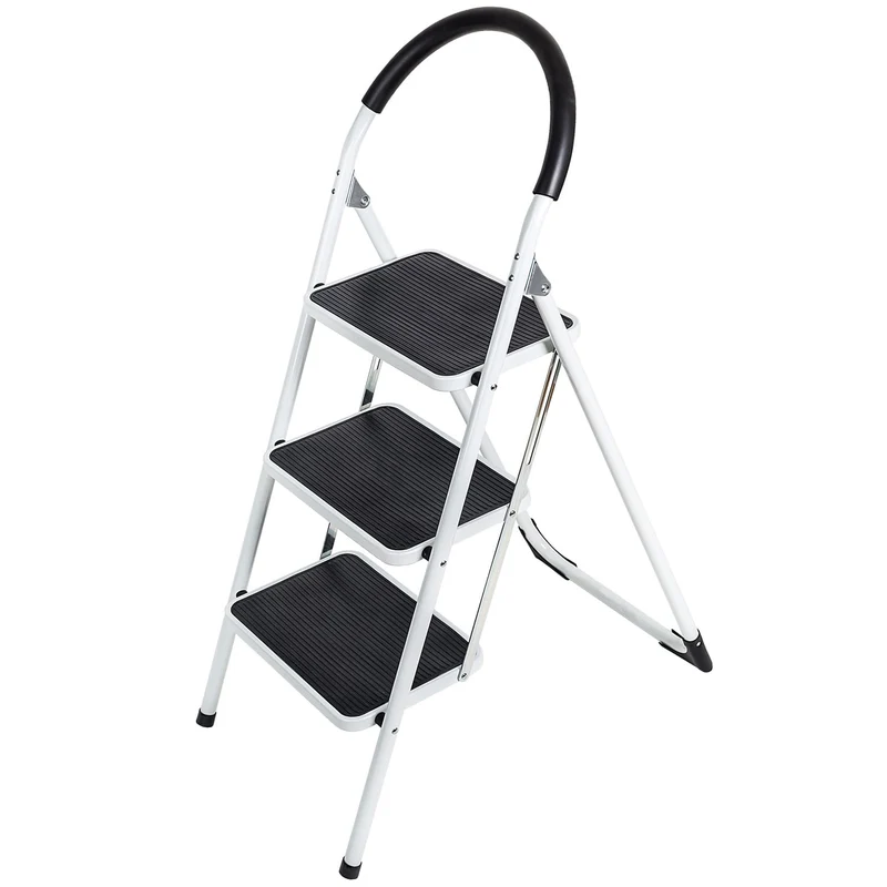WonderWorker Bold – Escabeau pliable 3 marches antidérapantes en acier, jusqu’à 150 kg, certificat GS