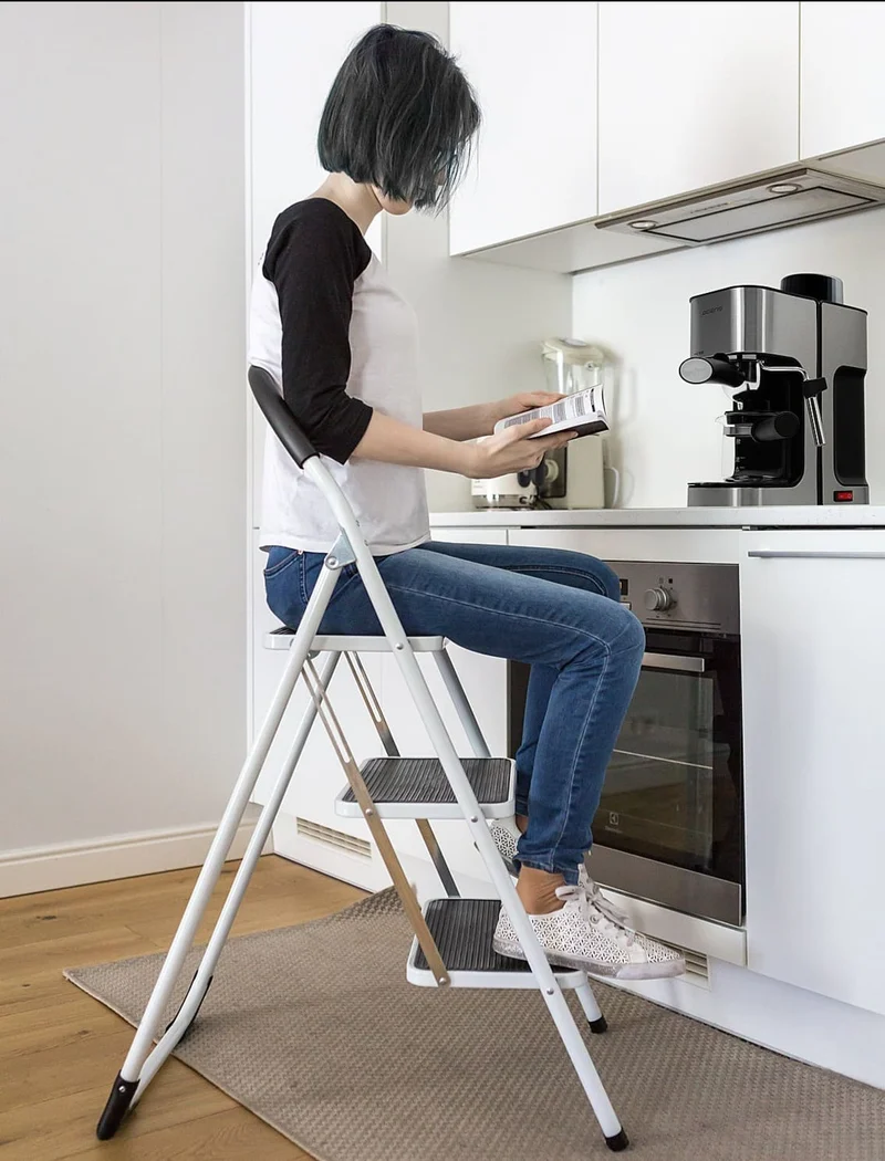 WonderWorker Bold – Escabeau pliable 3 marches antidérapantes en acier, jusqu’à 150 kg, certificat GS