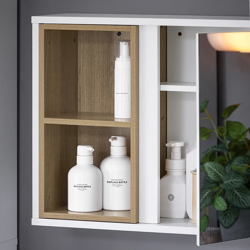 SoBuy BZR149-W Armoire Murale avec Miroir , Placard de Rangement Suspendu, Meuble Haut Salle de Bain avec Porte et 2 Compartiments Ouverts