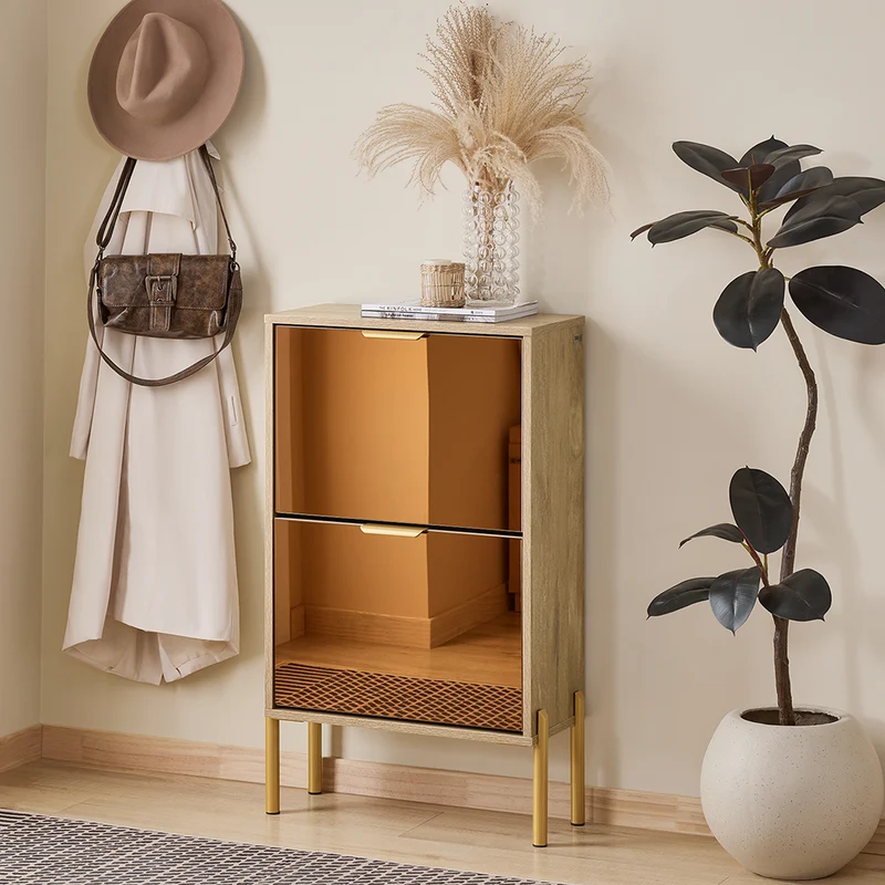 SoBuy FSR181-G Meuble à Chaussures Design Élégant 2 Abattants – Déco Entrée Moderne – Doré