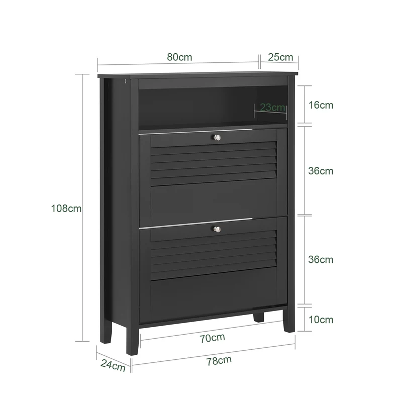 SoBuy FSR152-SCH Meuble à Chaussures à Abattants 2 Niveaux – Rangement Discret pour Entrée – 80x25x108 cm Noir