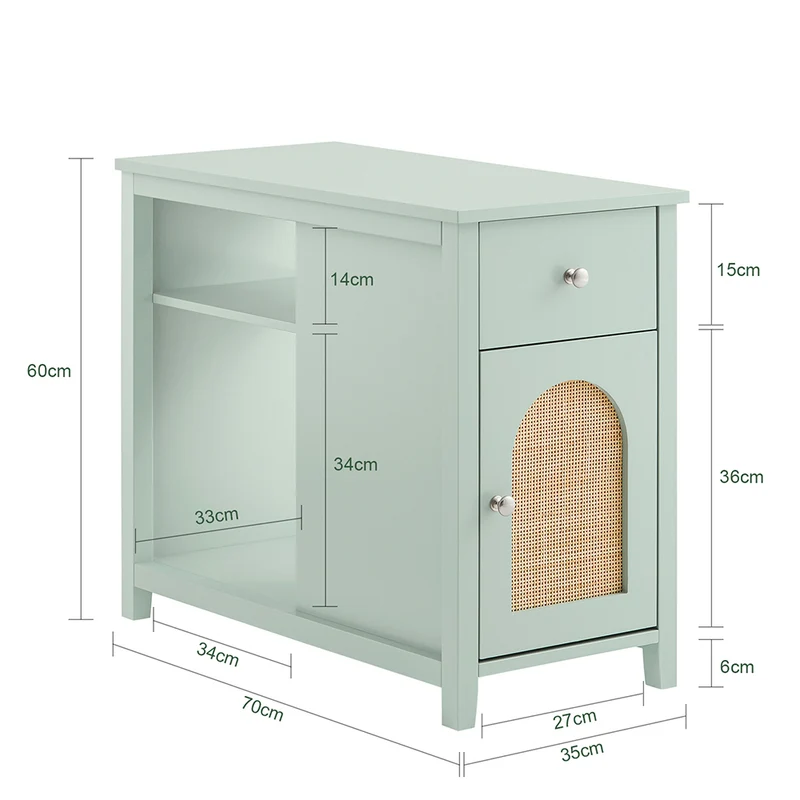 SoBuy FBT159-GR Bout de Canapé Table d'Appoint avec 1 Plateau Amovible, 1 Tiroir Coulissant et 1 Compartiment Ouvert