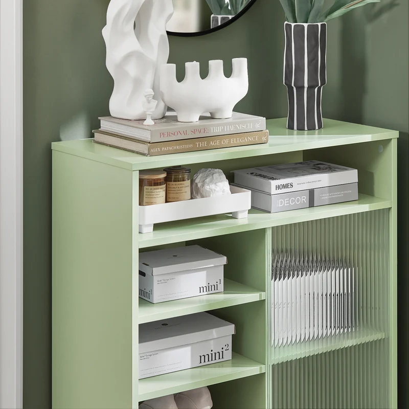 SoBuy FSB61-GR Buffet Meuble de Rangement avec Porte Coulissante en Verre, Commode Multifonction pour Entrée Salon Cuisine – Vert