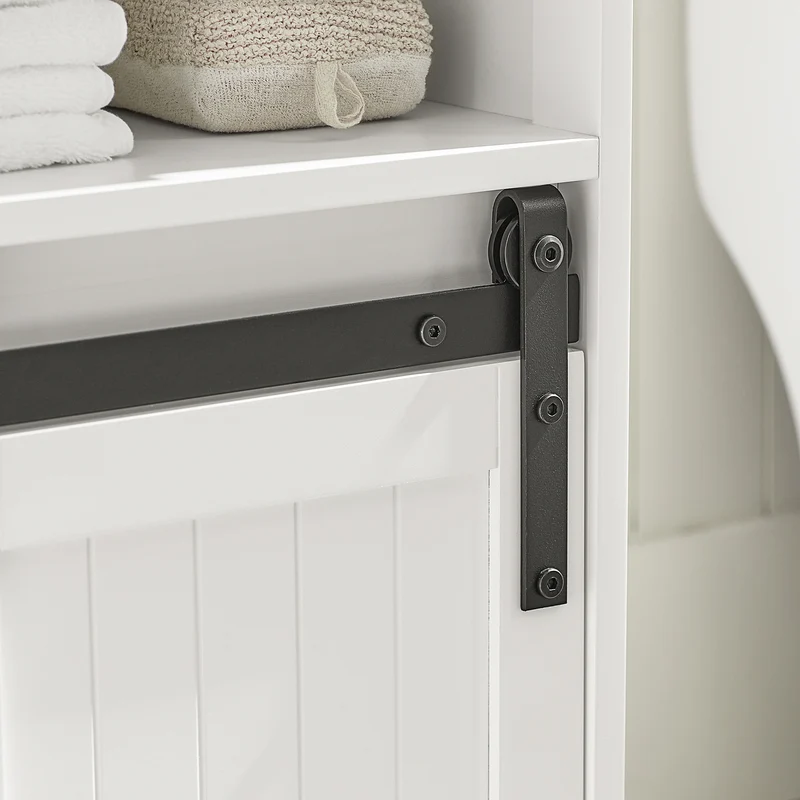 SoBuy BZR61-W Meuble sous Lavabo, Meuble de Salle de Bain, Placard de Rangement, Armoire Salle de Bain et Porte de Grange