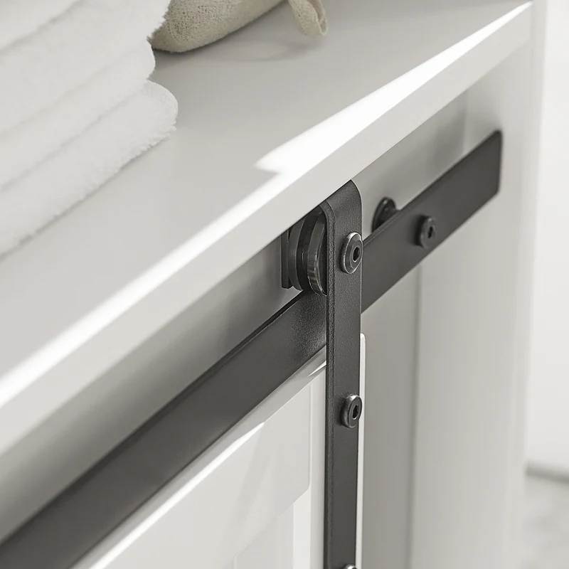 SoBuy BZR61-W Meuble sous Lavabo, Meuble de Salle de Bain, Placard de Rangement, Armoire Salle de Bain et Porte de Grange