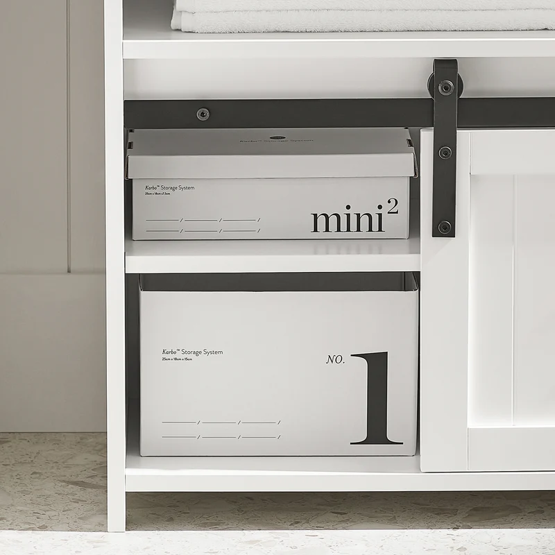 SoBuy BZR61-W Meuble sous Lavabo, Meuble de Salle de Bain, Placard de Rangement, Armoire Salle de Bain et Porte de Grange