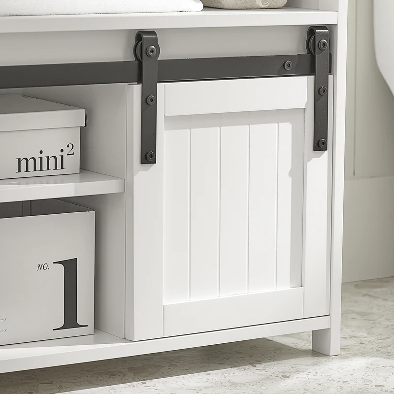 SoBuy BZR61-W Meuble sous Lavabo, Meuble de Salle de Bain, Placard de Rangement, Armoire Salle de Bain et Porte de Grange