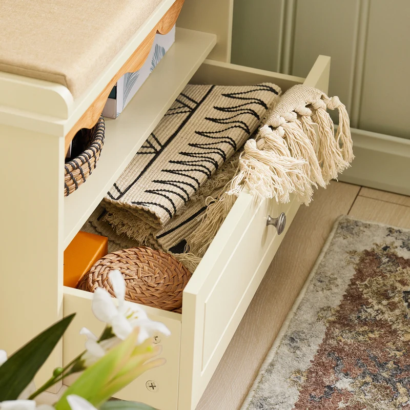 SoBuy FSR123-MI Banc de Rangement, Meuble d'entrée, Banc à Chaussures, Rembourré, 1 Compartiment et 1 Tiroir