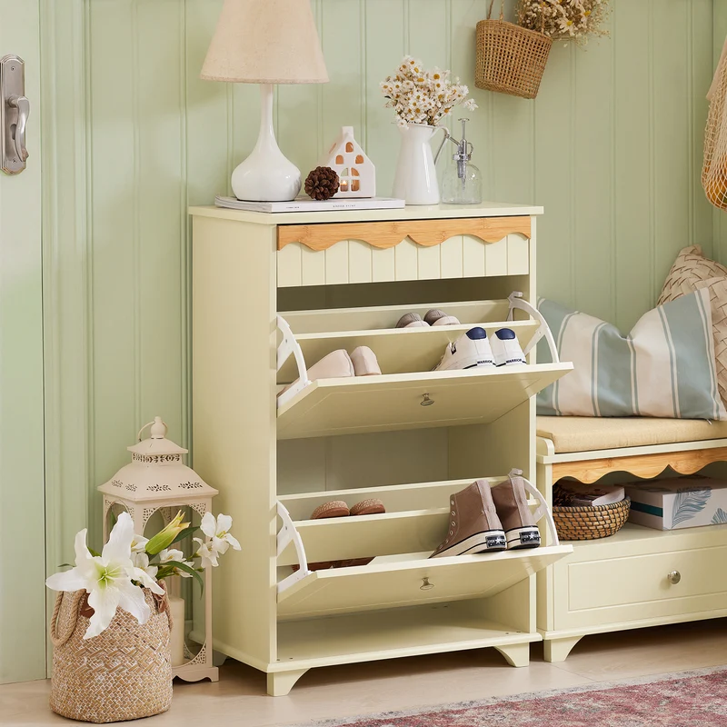 SoBuy FSR124-MI Armoire à Chaussures à Chaussures, Commode à Chaussures sur Pieds, Meuble d'entrée avec 1 Tiroir et 2 Abattants