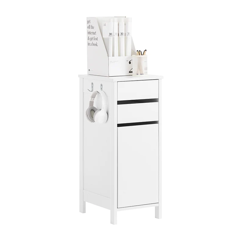 SoBuy FWT108-W Caisson de Bureau, Organiseur Bureau, Bout de Canapé, Table de Chevet, Armoire Rangement à 2 Tiroirs et 1 Porte