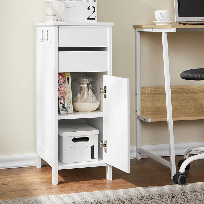 SoBuy FWT108-W Caisson de Bureau, Organiseur Bureau, Bout de Canapé, Table de Chevet, Armoire Rangement à 2 Tiroirs et 1 Porte