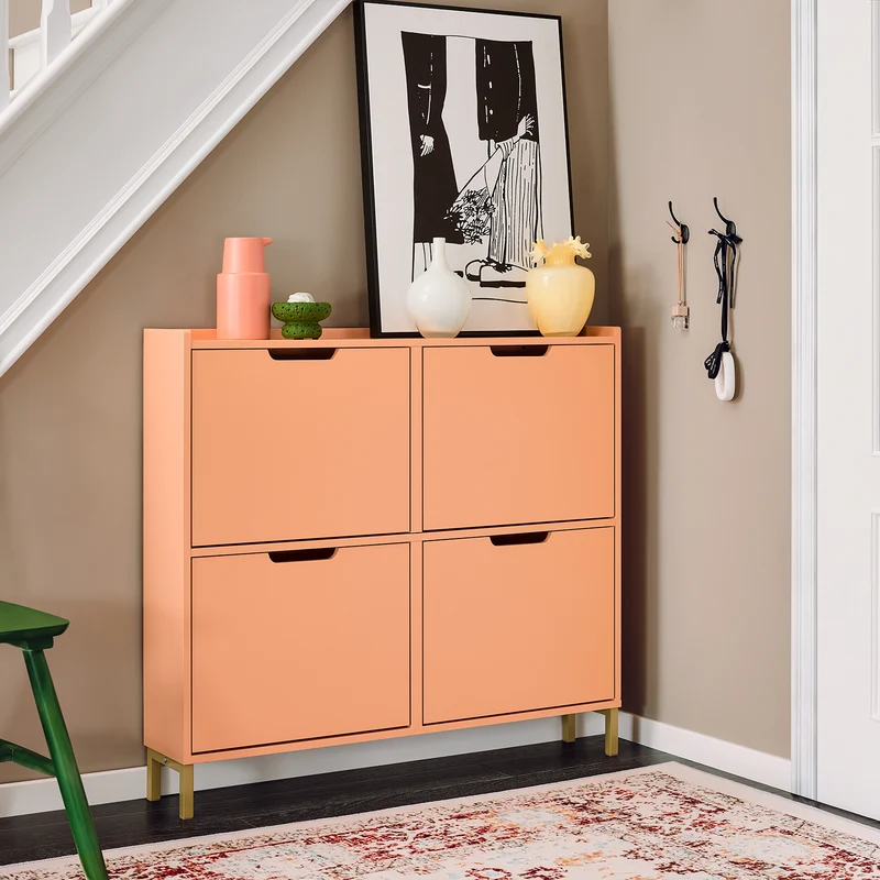 SoBuy FSR100-RS Meuble à Chaussures Design Élégant 4 Abattants – Déco Entrée Moderne – 100x19x91 cm Rosé