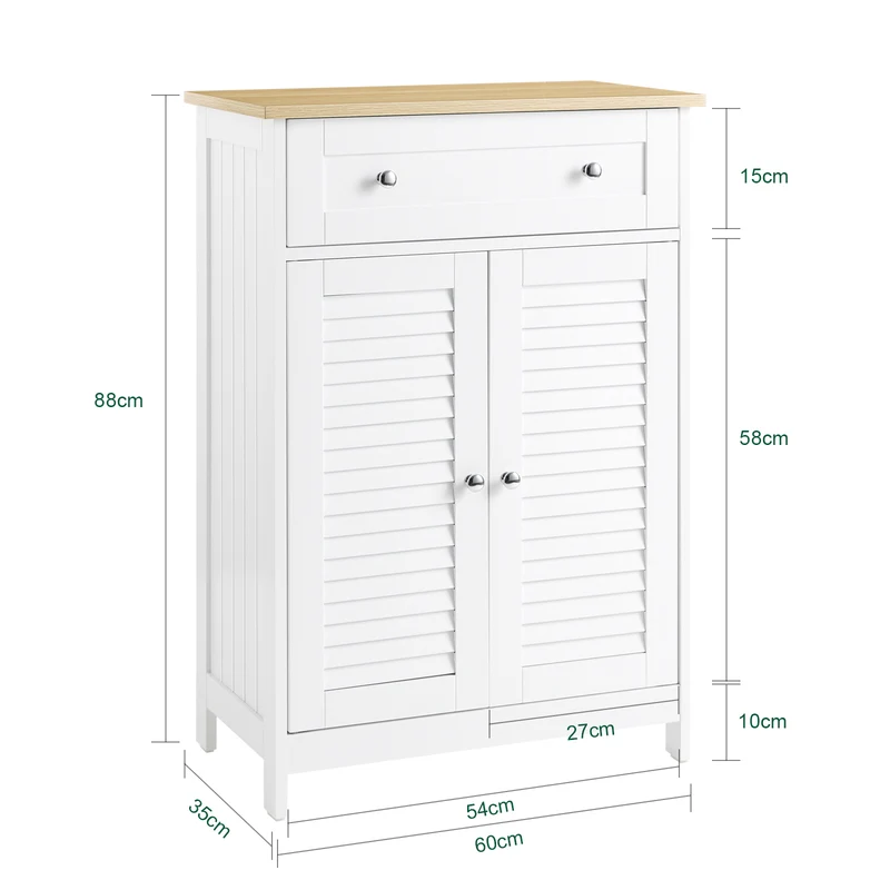 SoBuy FRG238-WN Meuble Bas Salle de Bain avec Étagère Réglable, 1 Tiroir et 2 Portes, pour Salle de Bain et WC, Compact – L60×P35×H87 cm, Blanc et Naturel