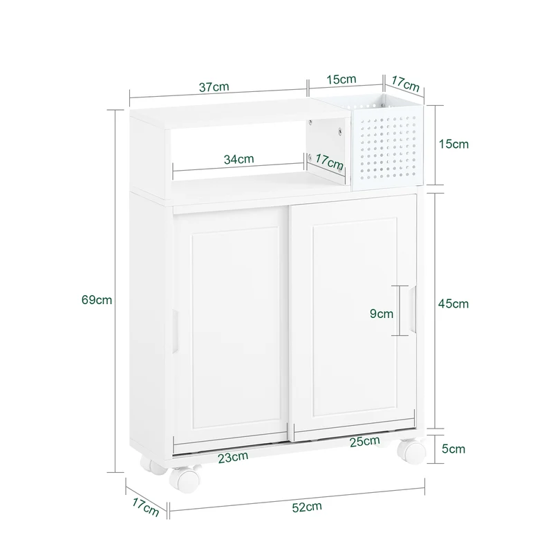 SoBuy BZR176-W Armoire Toilettes WC Support Papier Toilette, Armoire de Salle de Bain sur Roulettes, 2 Compartiments Ouverts