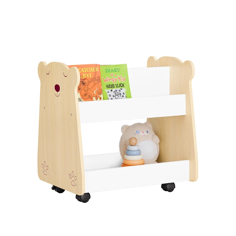 SoBuy KMB103-WN Étagère à Livres pour Enfant, Étagère à Jouets, Bibliothèque à roulettes pour Chambre d'enfant et Salle de Jeux