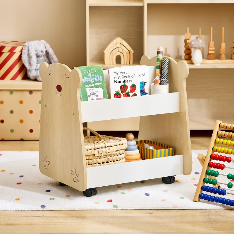 SoBuy KMB103-WN Étagère à Livres pour Enfant, Étagère à Jouets, Bibliothèque à roulettes pour Chambre d'enfant et Salle de Jeux