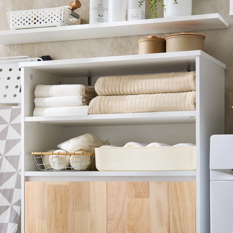 SoBuy BZR143-WN Meuble Bas de Salle de Bain avec Bac à Linge Amovible avec 3 Compartiments et 1 Panier à Linge